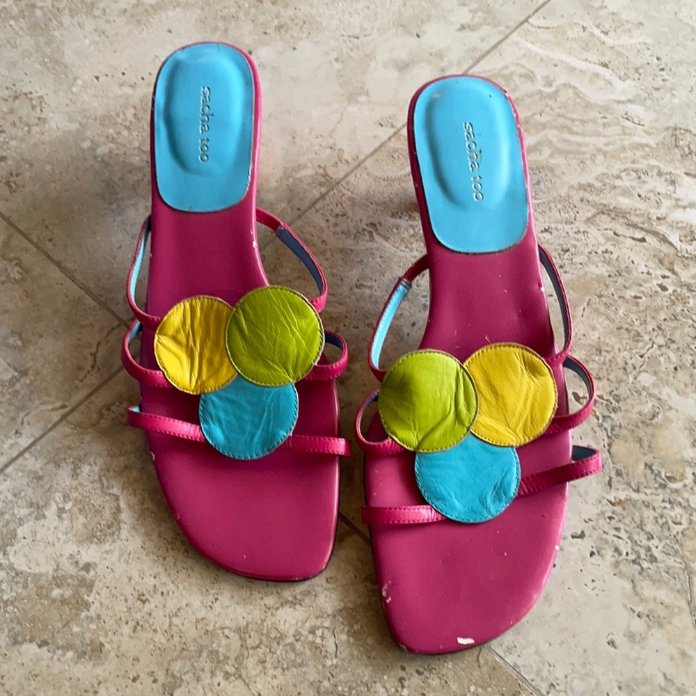 Pink high heeled sandals